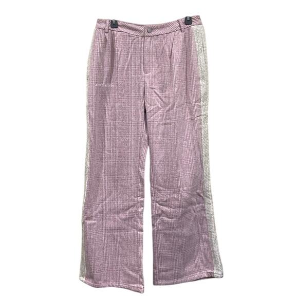 Lifted Anchors Wide Leg Pleated Crop Pants Pink Plaid Sweater Tuxedo Stripe 32 - Picture 1 of 9